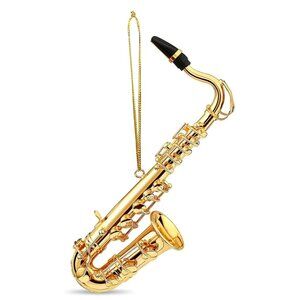 Miniature Gold Saxophone Ornament With Mouthpiece & Hanging String For Musicians